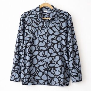 Black Blue Floral Viscose Button Front Blouse XL Relaxed Fit Primark